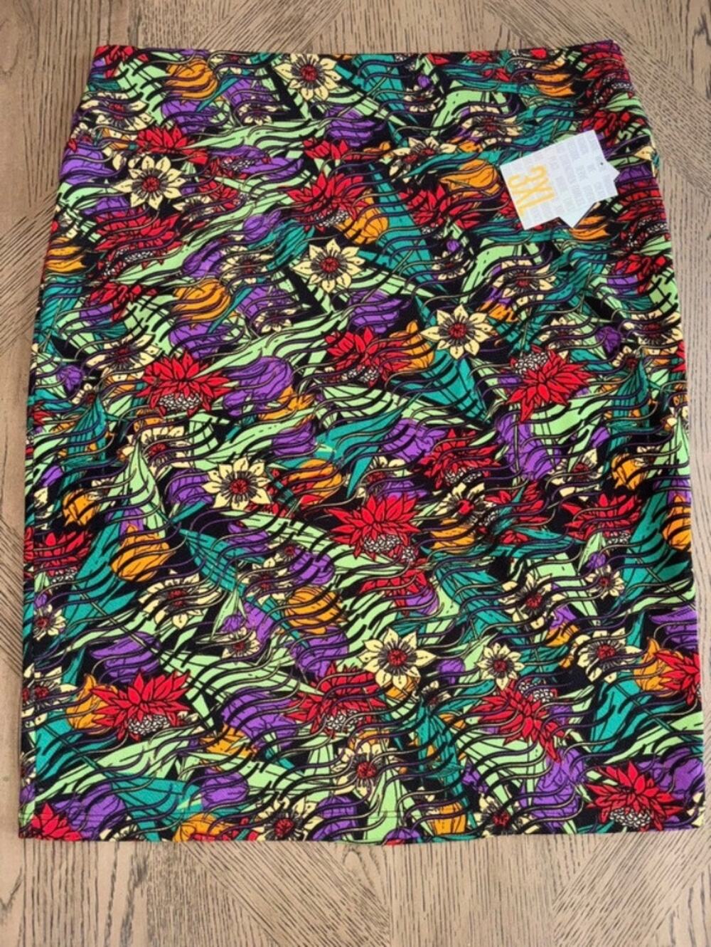 Dopamine LuLaRoe Cassie Pencil Skirt 3XL Floral Whimsigoth Psychedelic Abstract